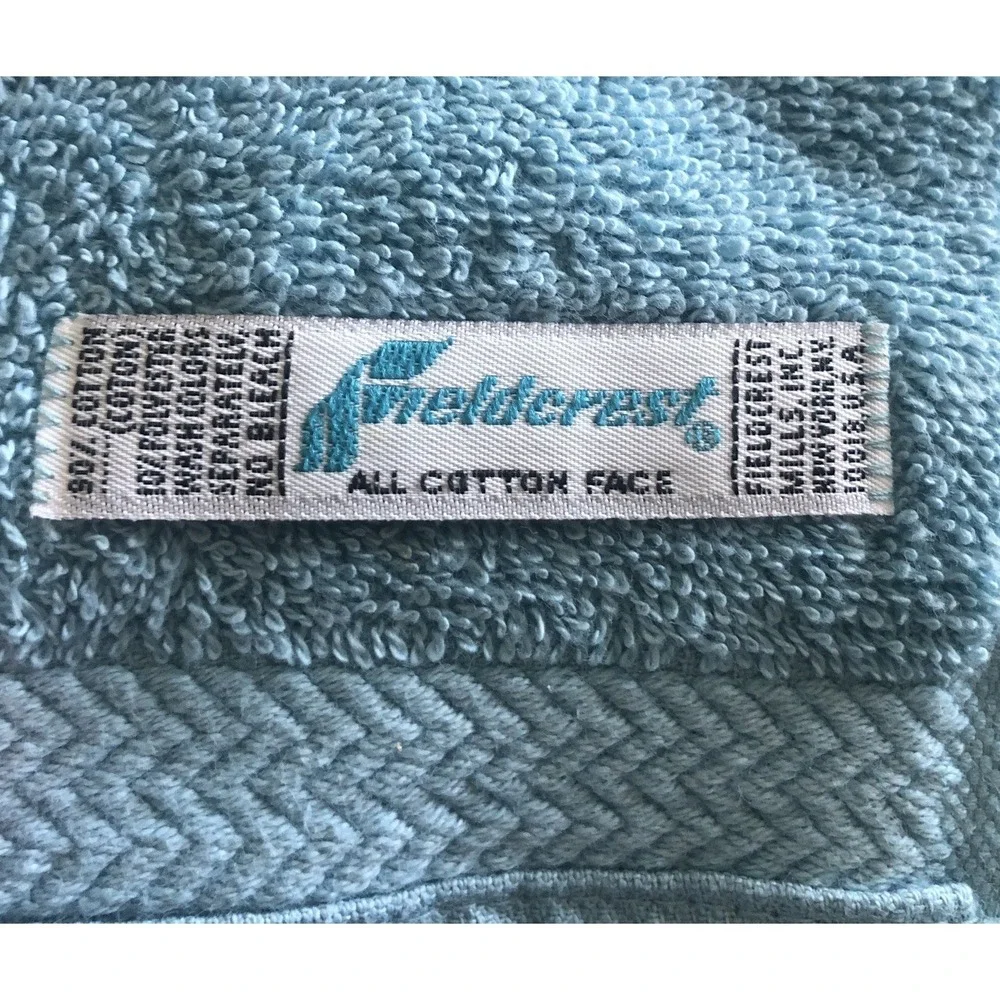 Vintage Bath Towel Fieldcrest Lustre Blue Cotton Lace Ruffle Trim USA 24x44